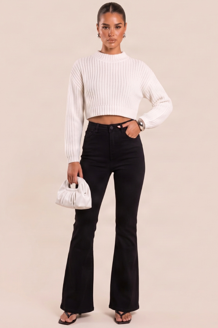 Black Stretch Denim Flare Leg Jeans - Dawson