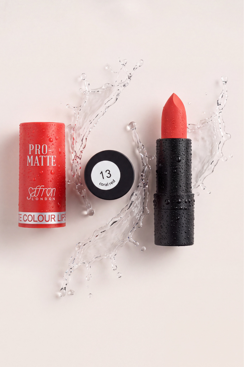 Saffron Pro Matte Coral Red Lipstick