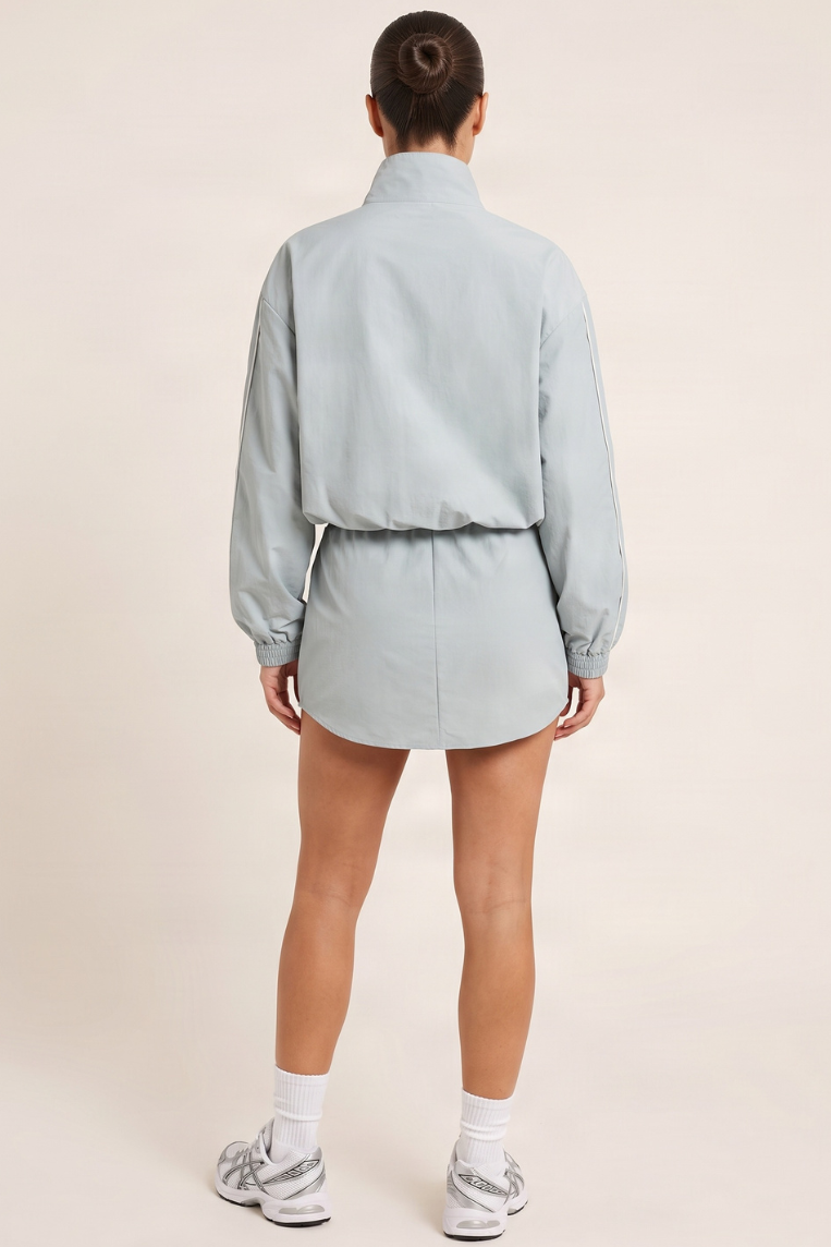 Blue Funnel Neck Side Stripe Shell Track Jacket - Kimsy