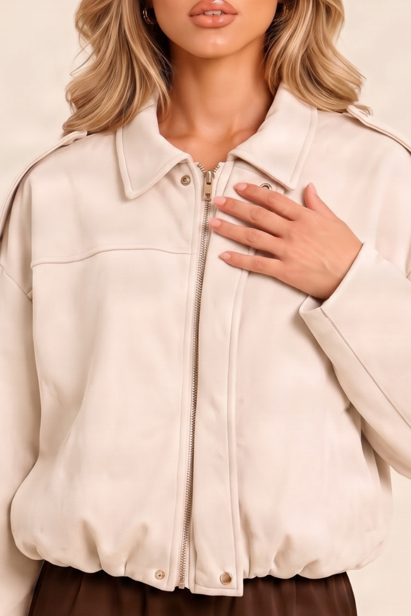 Cream Suede Bomber Jacket - Imane