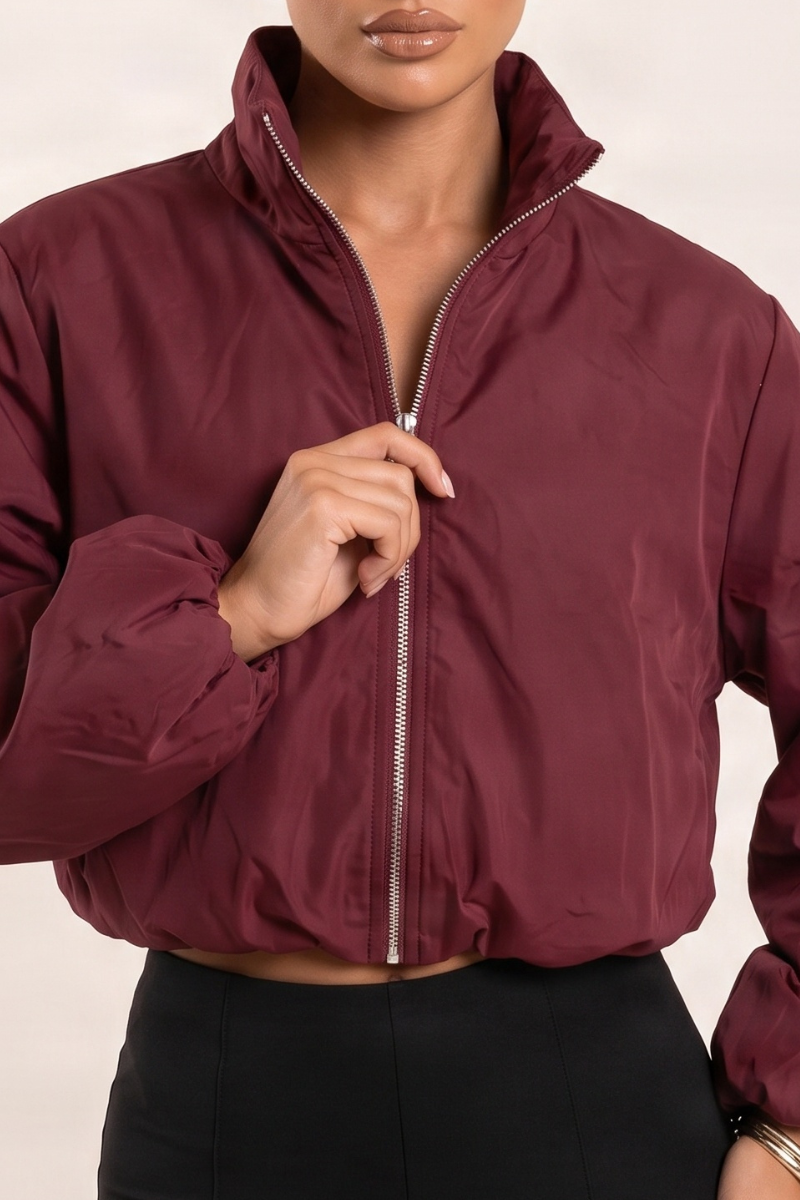 Wine Funnel Neck Zip Up Jacket - Chanda