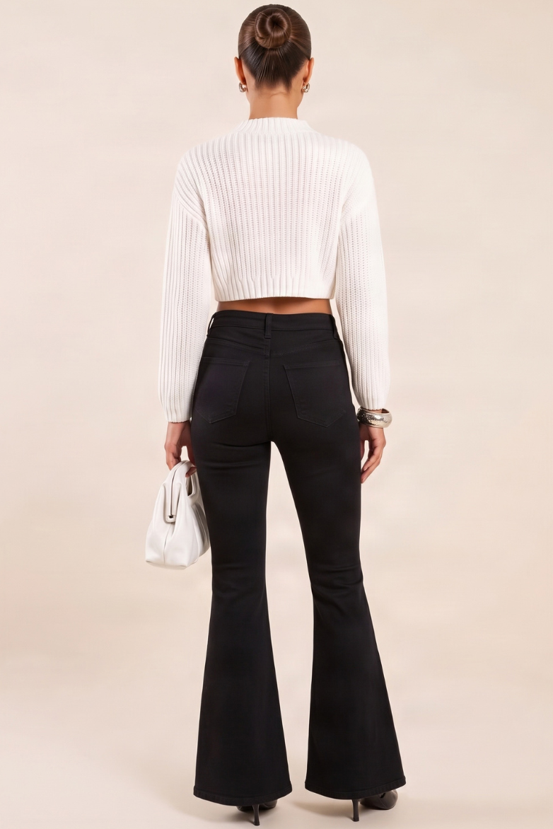 Black Stretch Denim Flare Leg Jeans - Dawson