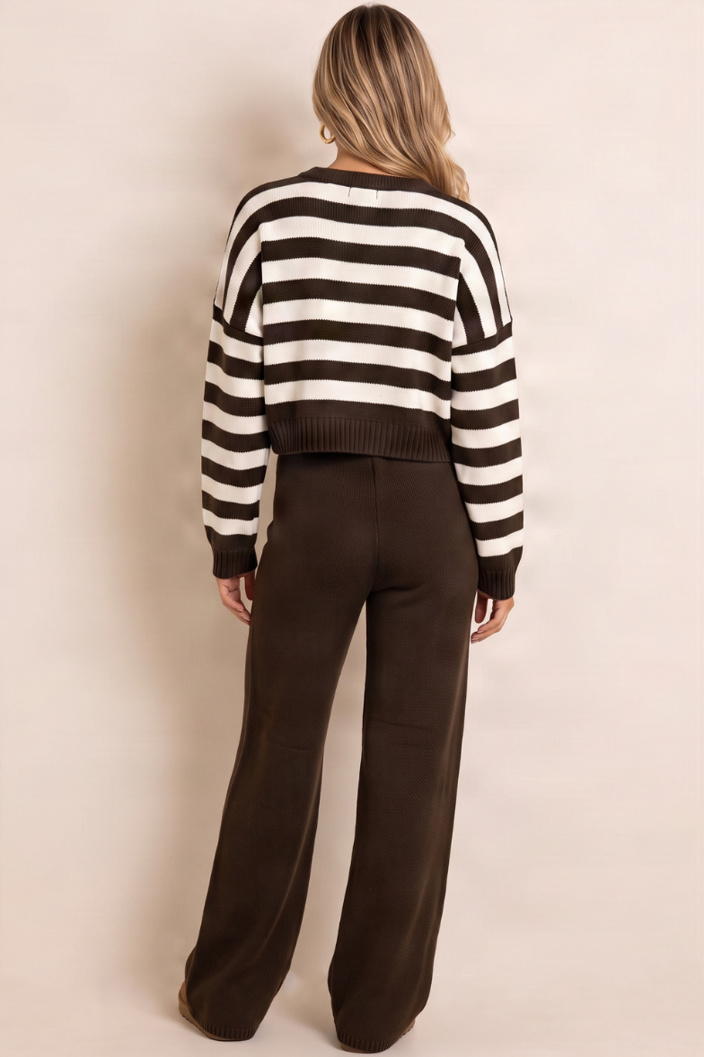 Chocolate Oversized Stripe Cardigan and Jogger Loungewear Co-ord Set - Hayden