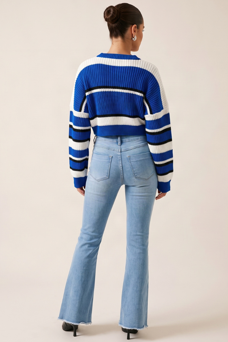 Blue Stripe Cropped Knit Jumper - Isobella