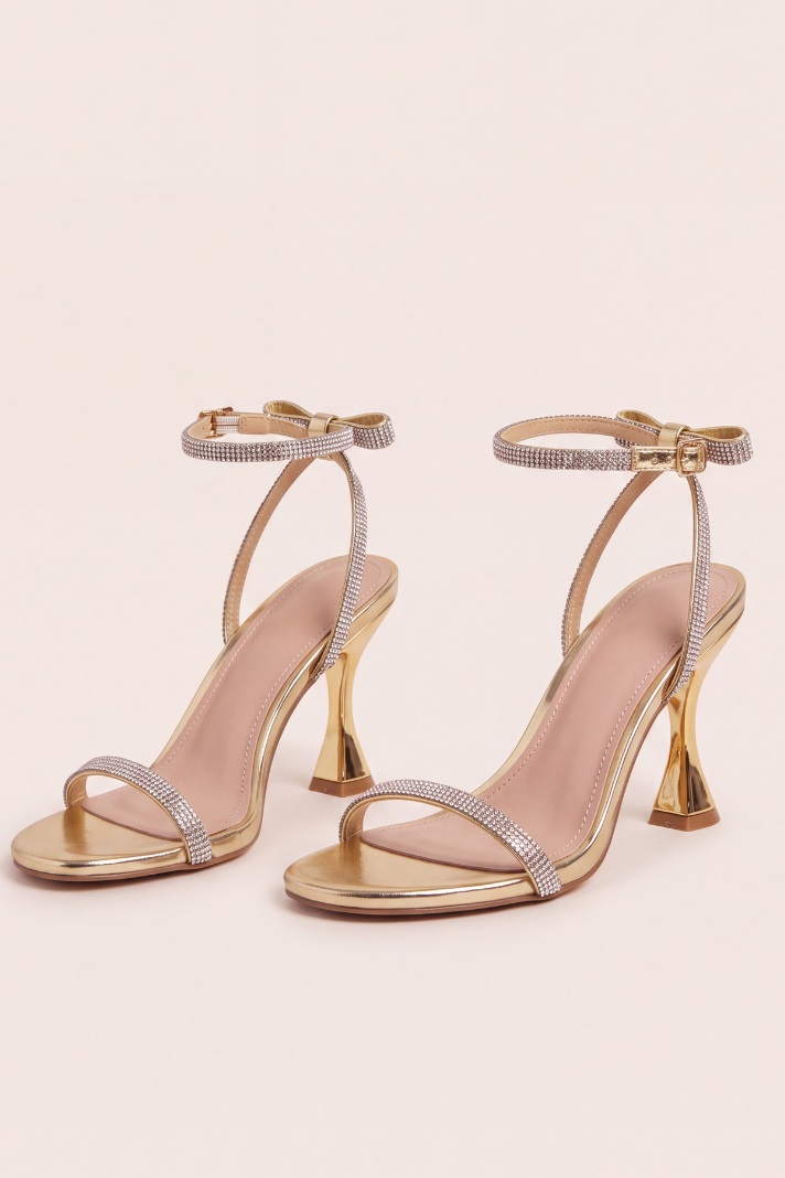Gold Diamante Detail Strappy Heels - Jaelyn