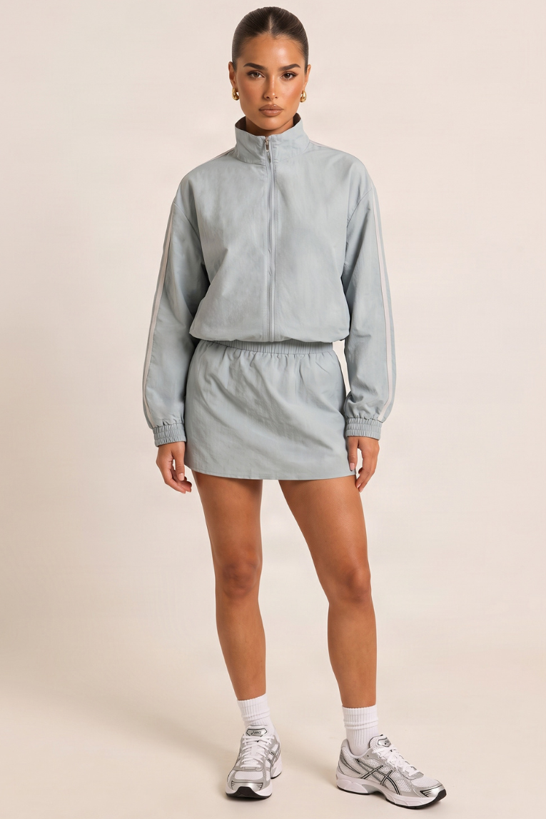 Blue Funnel Neck Side Stripe Shell Track Jacket - Kimsy