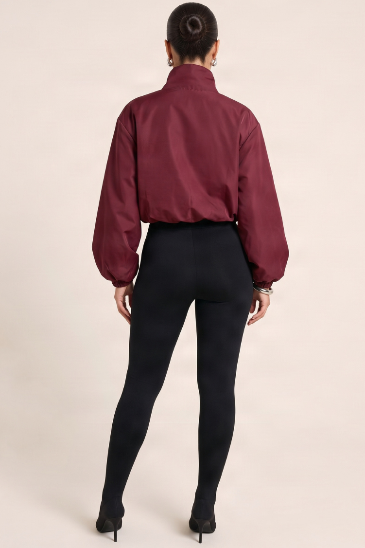 Wine Funnel Neck Zip Up Jacket - Chanda