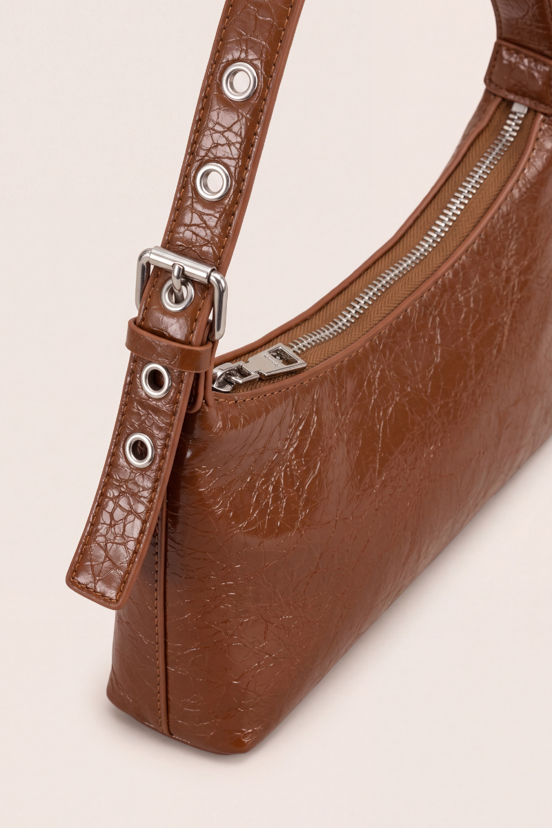 Brown Faux Leather Eyelet Shoulder Bag - Lawson