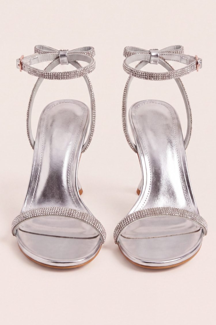 Silver Diamante Detail Strappy Heels - Jaelyn