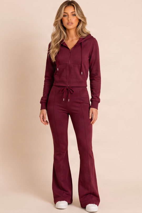 Wine Cropped Fit Hoodie And Jogger Loungewear Co-ord Set - Vivienne