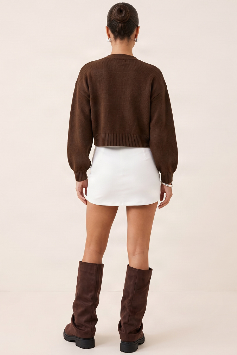 Cream V Waist Side Split Skort - Reeta