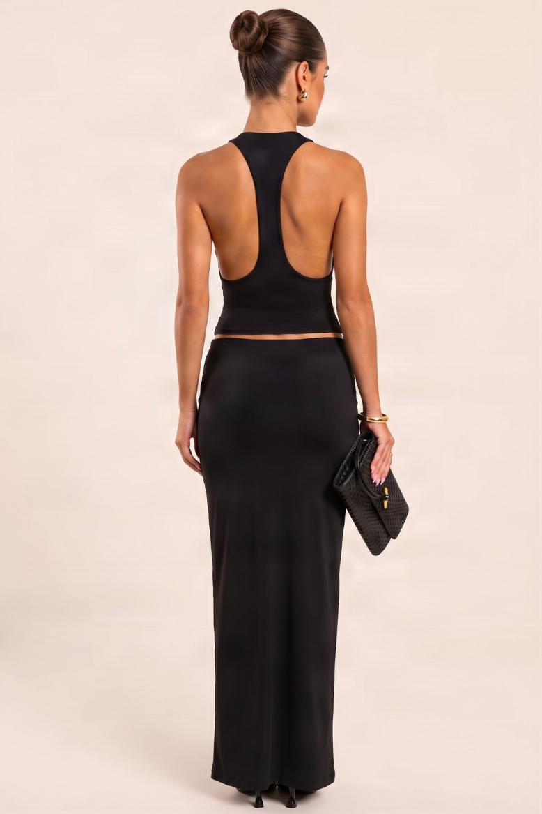 Black Racer Top and Maxi Skirt Co-ord Set - Morris
