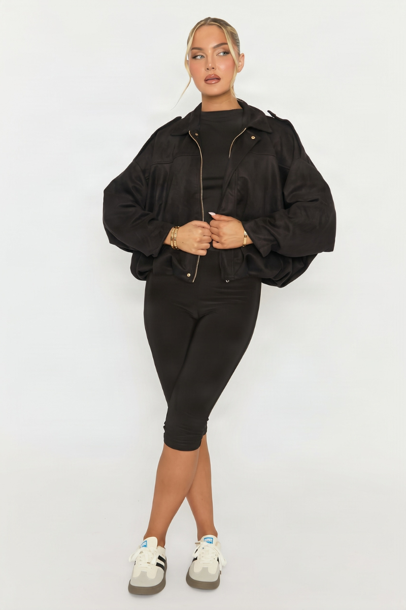 Black Suede Bomber Jacket - Imane