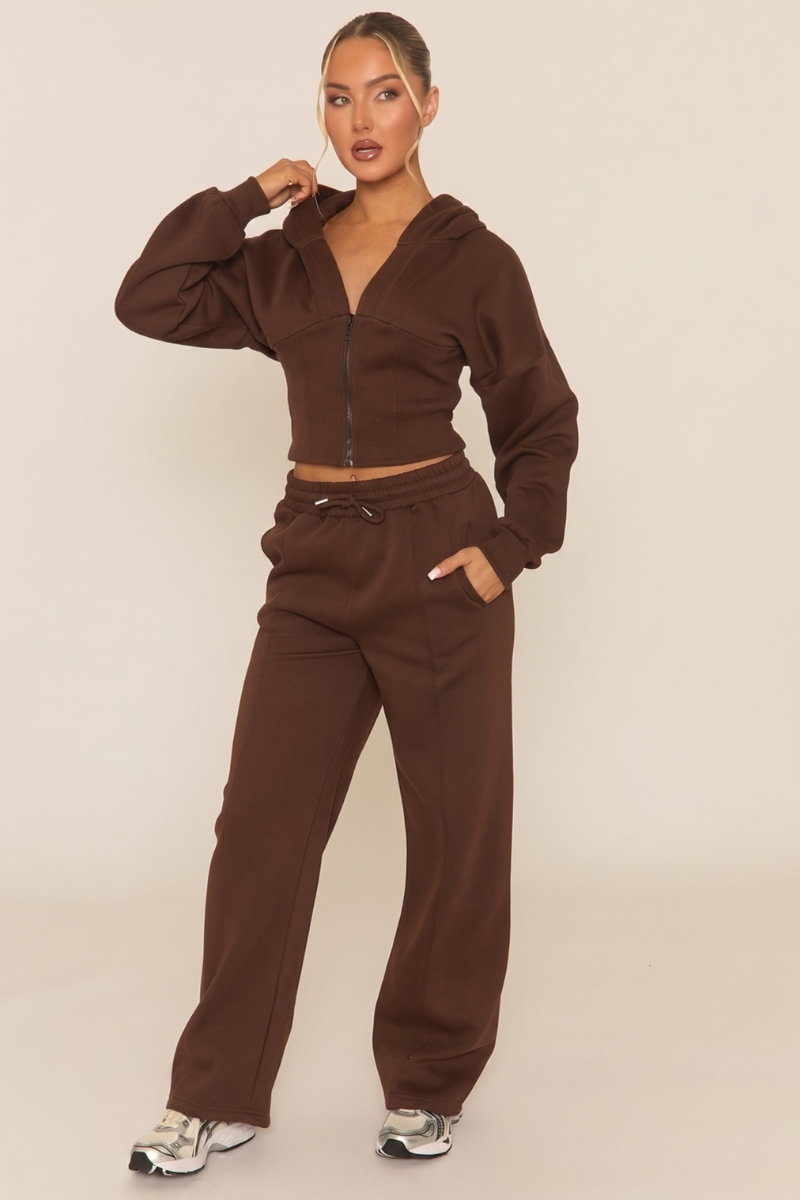 Chocolate Corset Fit Hoodie and Jogger Loungewear Co-ord Set - Arria