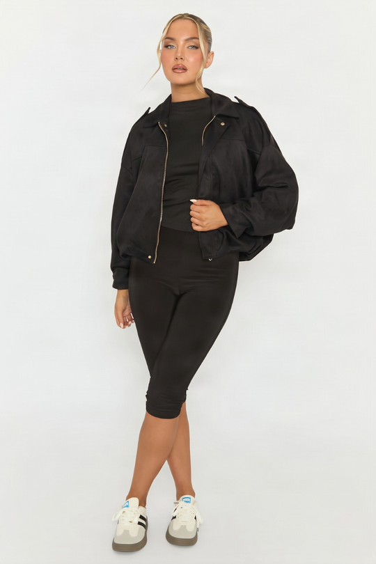 Black Suede Bomber Jacket - Imane
