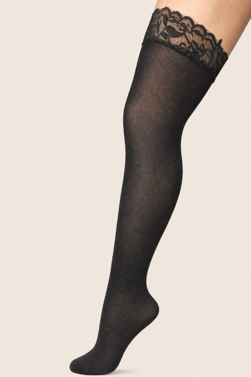 Black Lace Top Thigh High Stockings - Evan