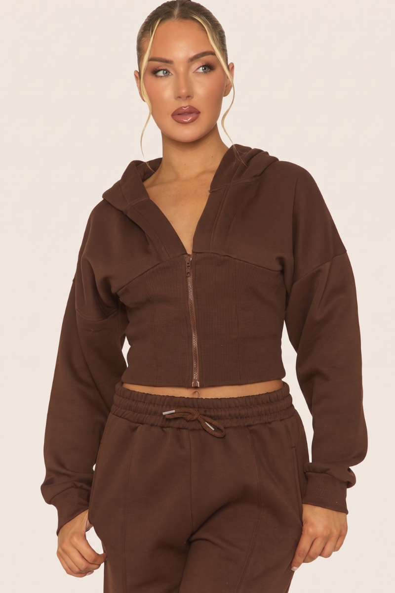 Chocolate Corset Fit Hoodie and Jogger Loungewear Co-ord Set - Arria