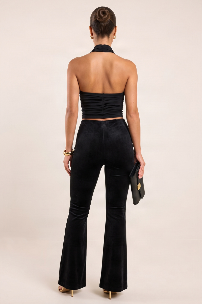 Black Velvet Kick Flare Trousers - Jollie