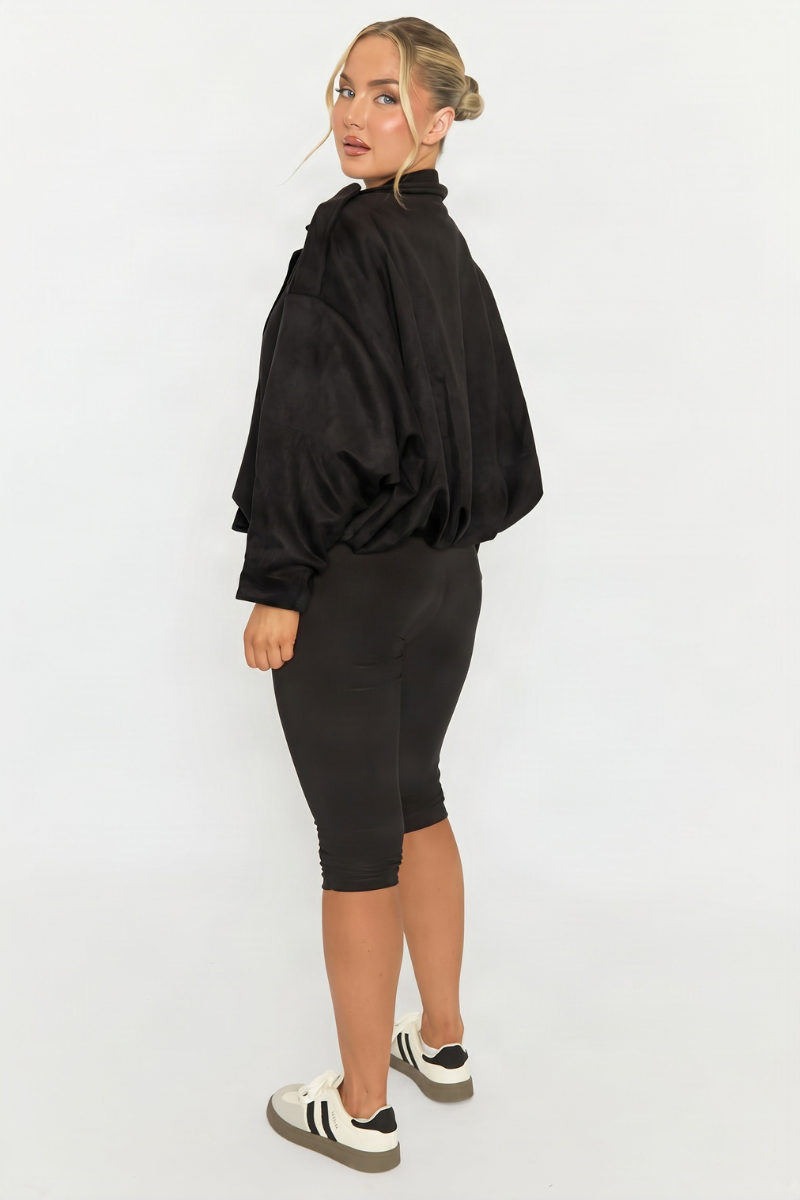 Black Suede Bomber Jacket - Imane