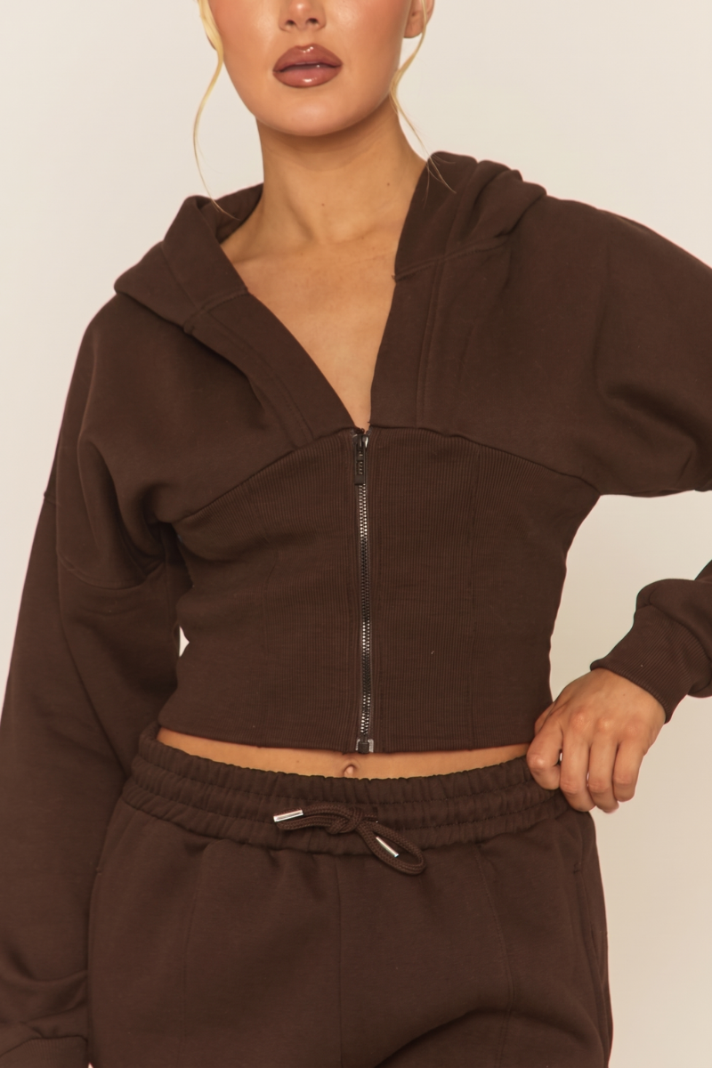 Chocolate Corset Fit Hoodie and Jogger Loungewear Co-ord Set - Arria
