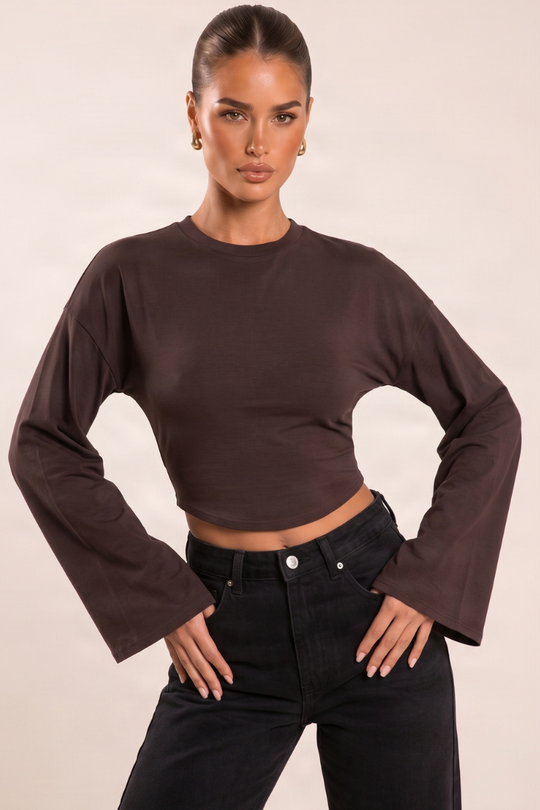 Chocolate Cinched Waist Long Sleeve Top - Myah
