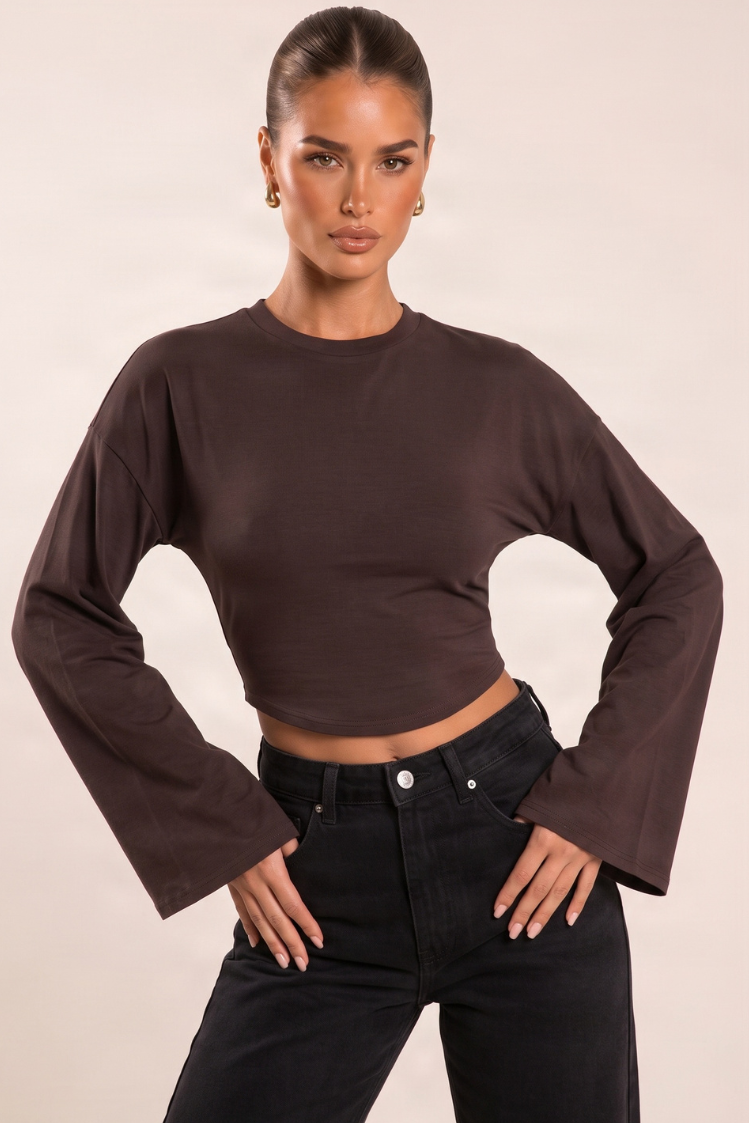 Chocolate Cinched Waist Long Sleeve Top - Myah