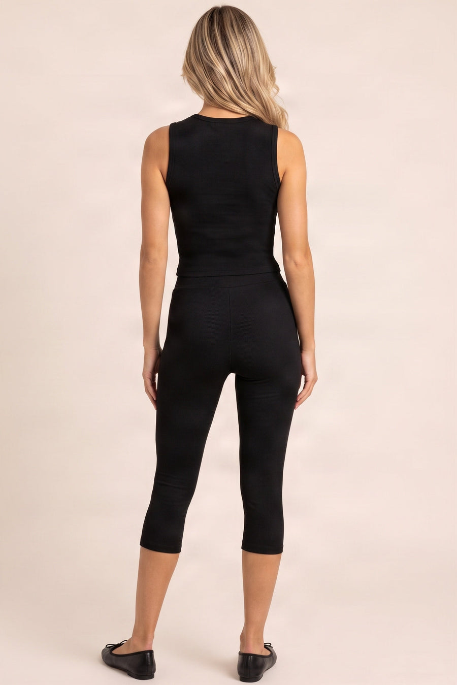 Black Ribbed Corset Top and Capri Loungewear Co-ord Set - Kimber