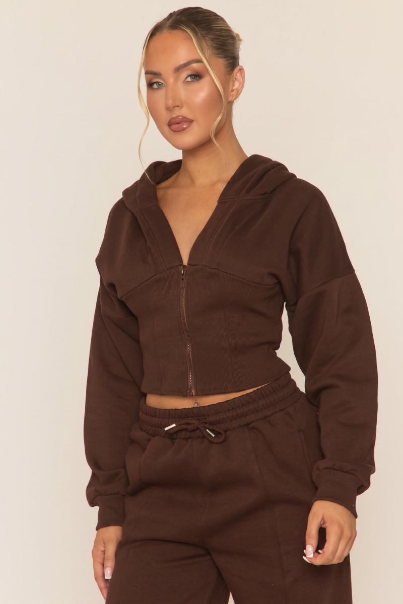 Chocolate Corset Fit Hoodie and Jogger Loungewear Co-ord Set - Arria