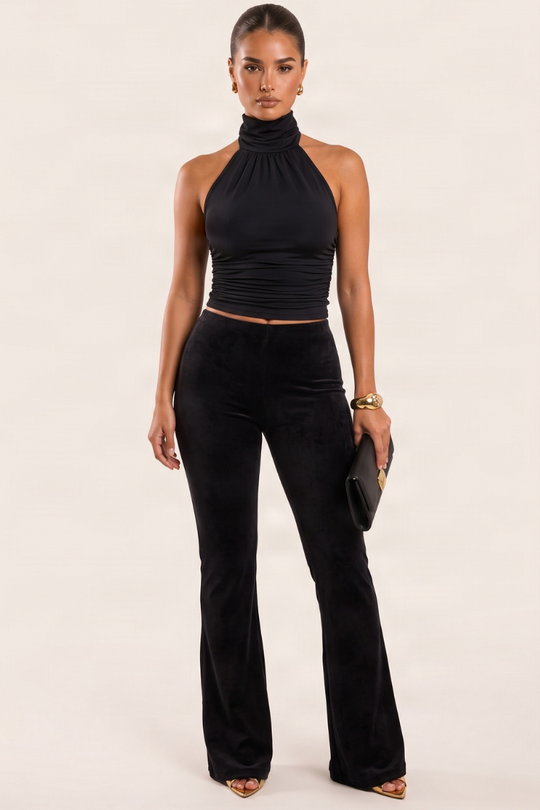 Black Velvet Kick Flare Trousers - Jollie