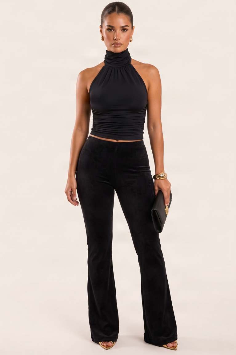 Black Velvet Kick Flare Trousers - Jollie