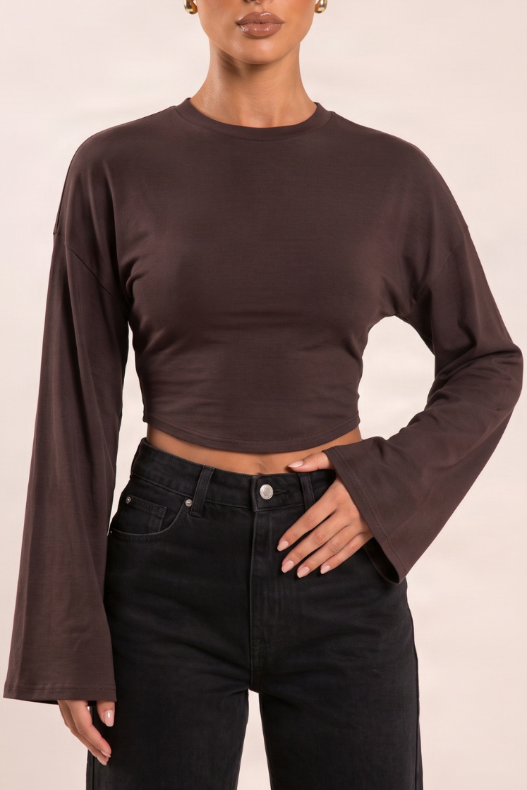 Chocolate Cinched Waist Long Sleeve Top - Myah