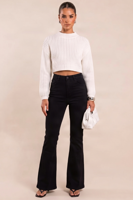 Black Stretch Denim Flare Leg Jeans - Dawson