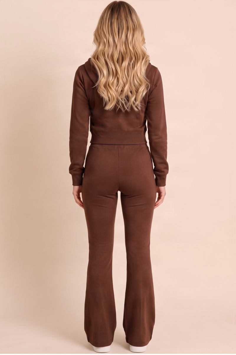Chocolate Cropped Fit Hoodie And Jogger Loungewear Co-ord Set - Vivienne