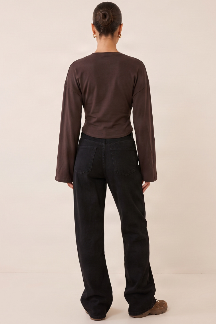 Chocolate Cinched Waist Long Sleeve Top - Myah