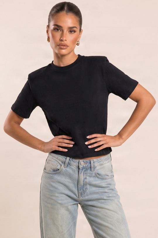 Black Shoulder Pad Oversized T-shirt - Maylee