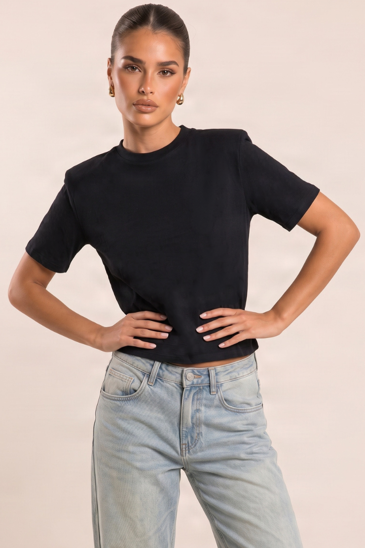 Black Shoulder Pad Oversized T-shirt - Maylee