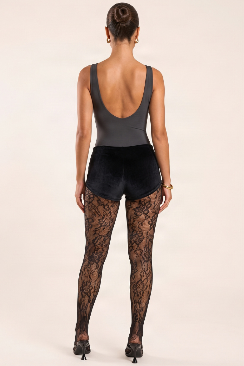 Black Micro Velvet Shorts - Annabella