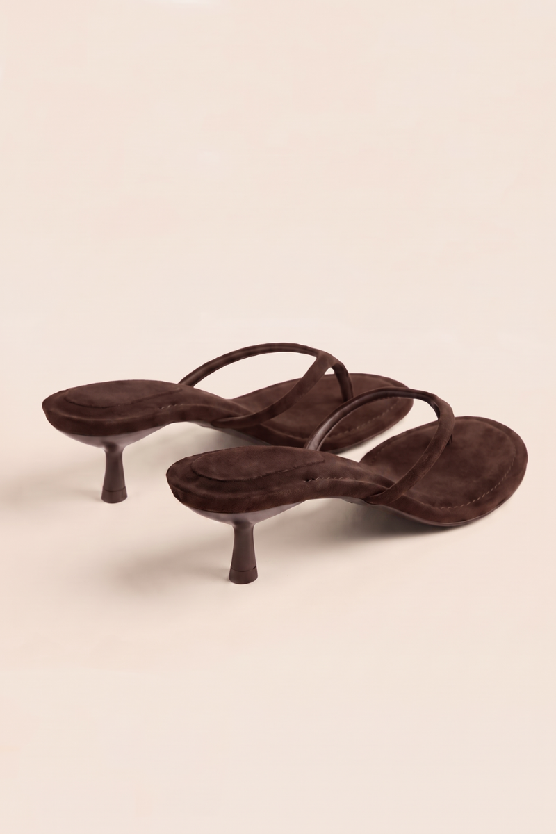 Chocolate Faux Suede Thong Strap Kitten Heel Mule - Waverly