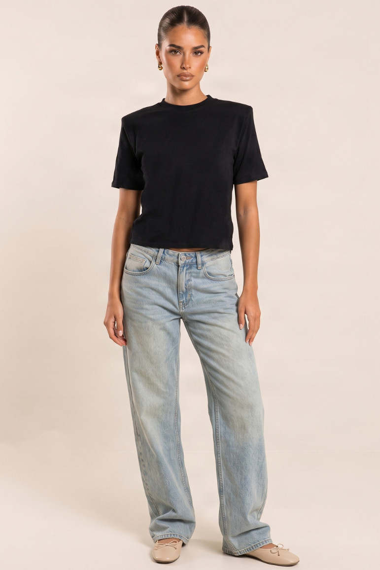 Black Shoulder Pad Oversized T-shirt - Maylee