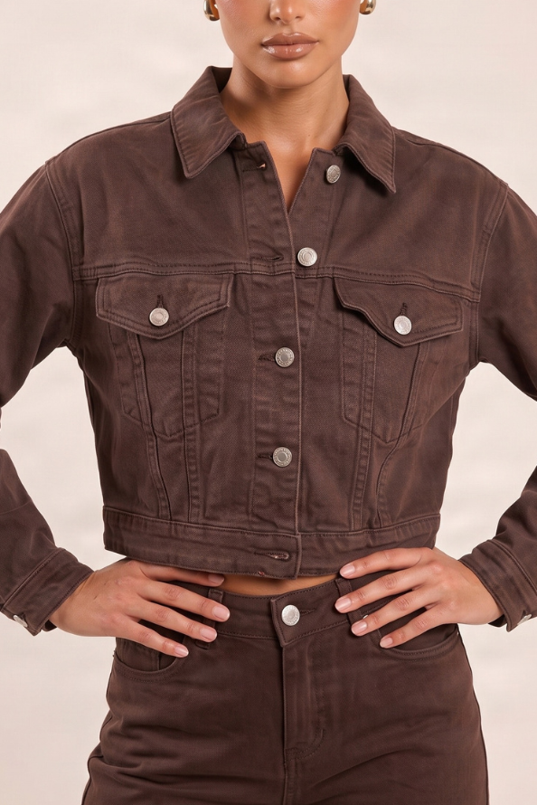 Chocolate Cropped Denim Jacket - Honey