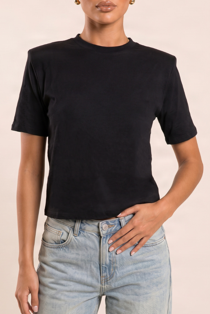 Black Shoulder Pad Oversized T-shirt - Maylee