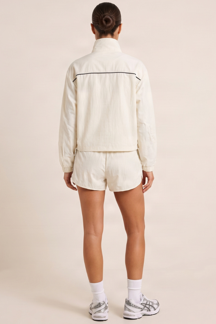 Cream Contrast Piping Track Jacket and Shorts Co-ord Set - Victoria