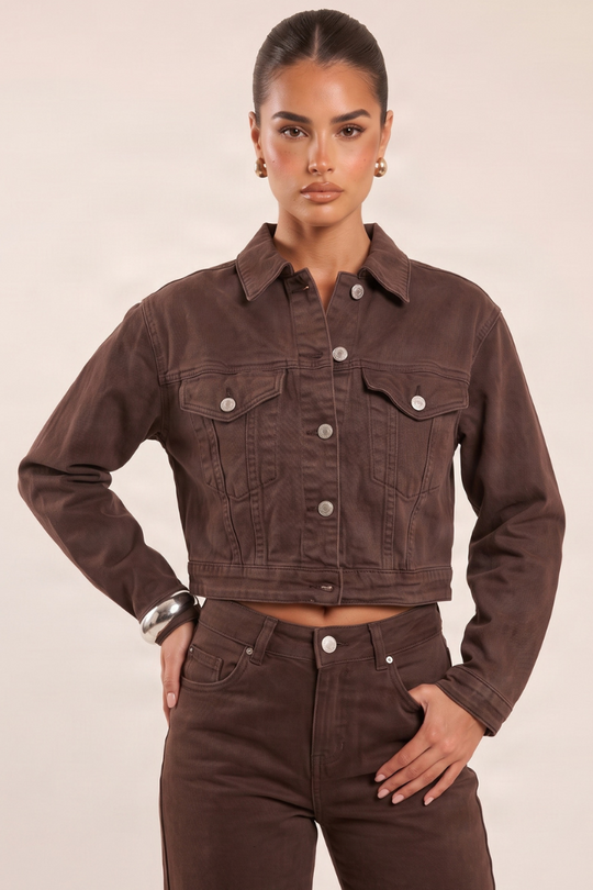 Chocolate Cropped Denim Jacket - Honey