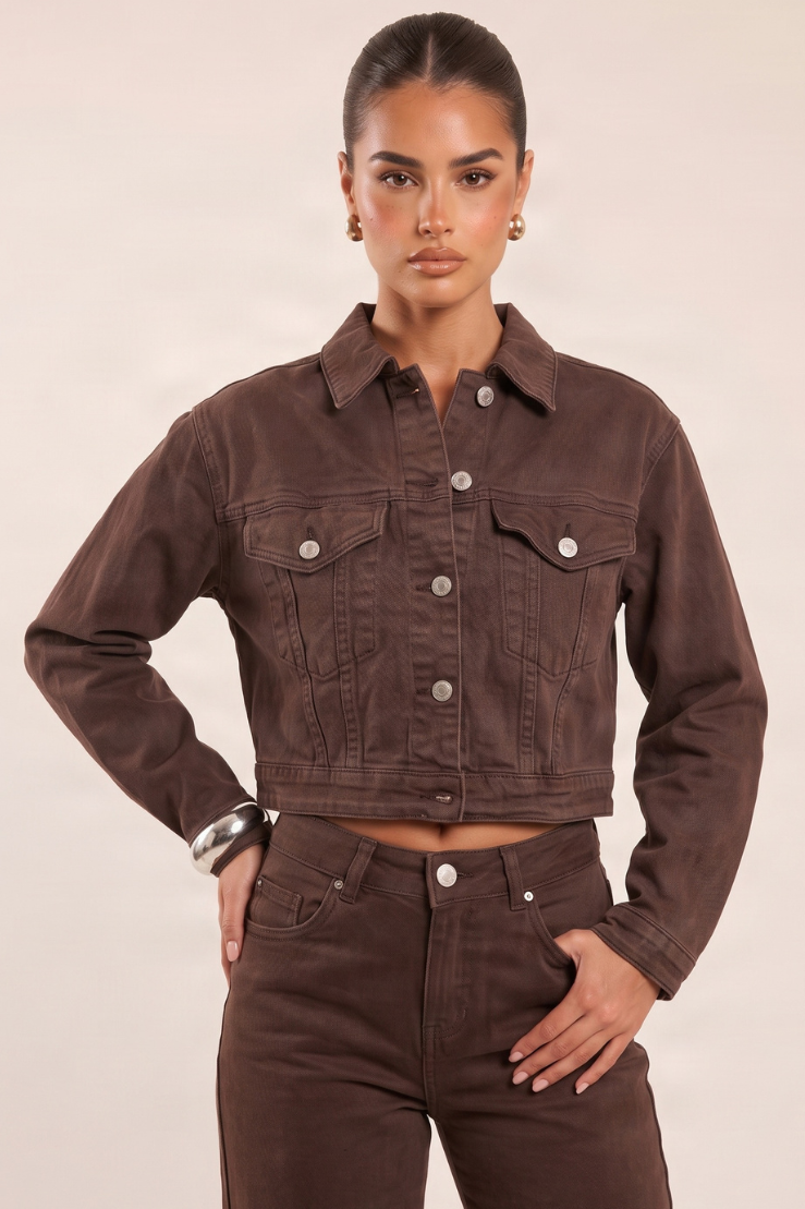 Chocolate Cropped Denim Jacket - Honey