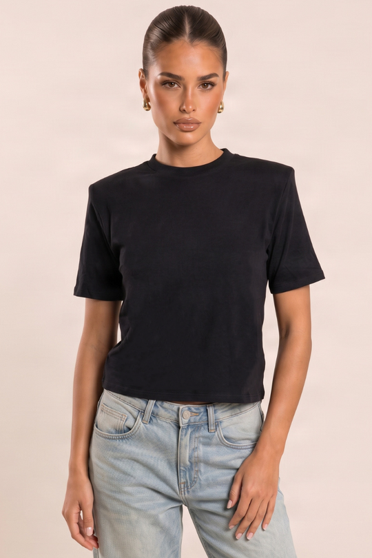 Black Shoulder Pad Oversized T-shirt - Maylee