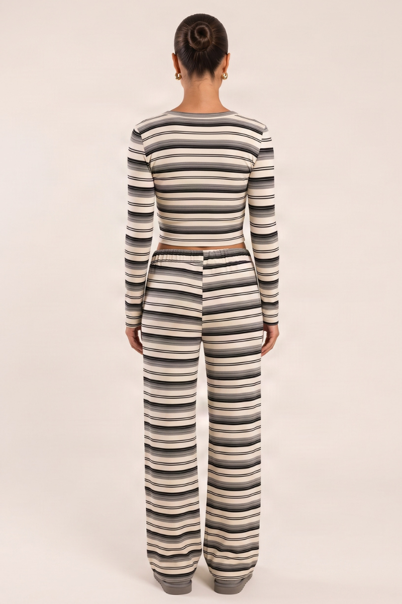 Cream Striped Top and Trouser Loungewear Co-ord Set - Simran