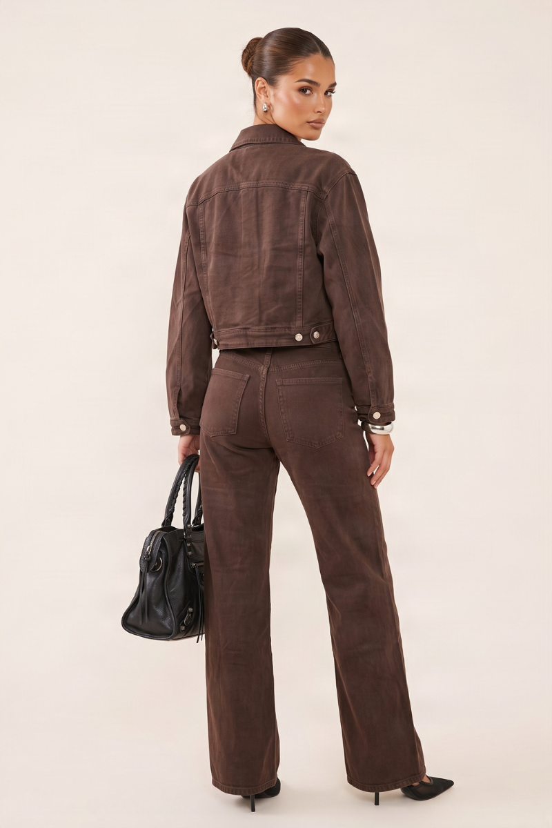Chocolate Cropped Denim Jacket - Honey