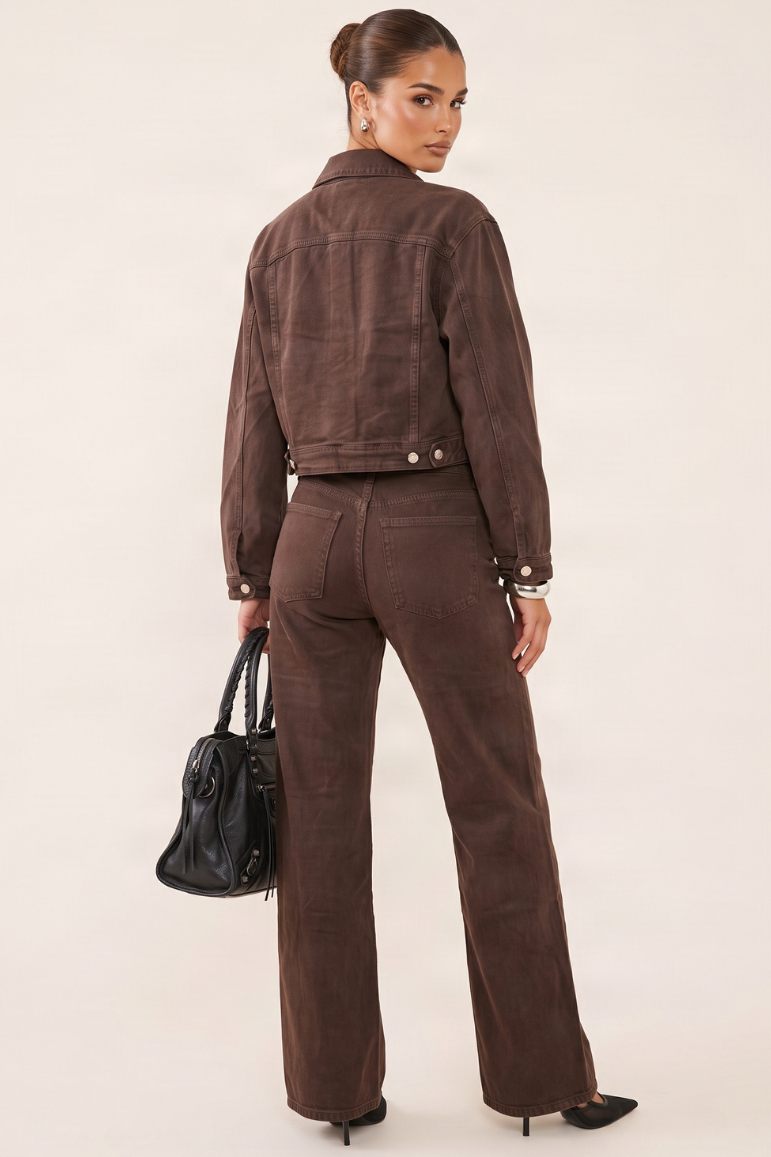Chocolate Stretch Denim Straight Leg Jeans - Coco