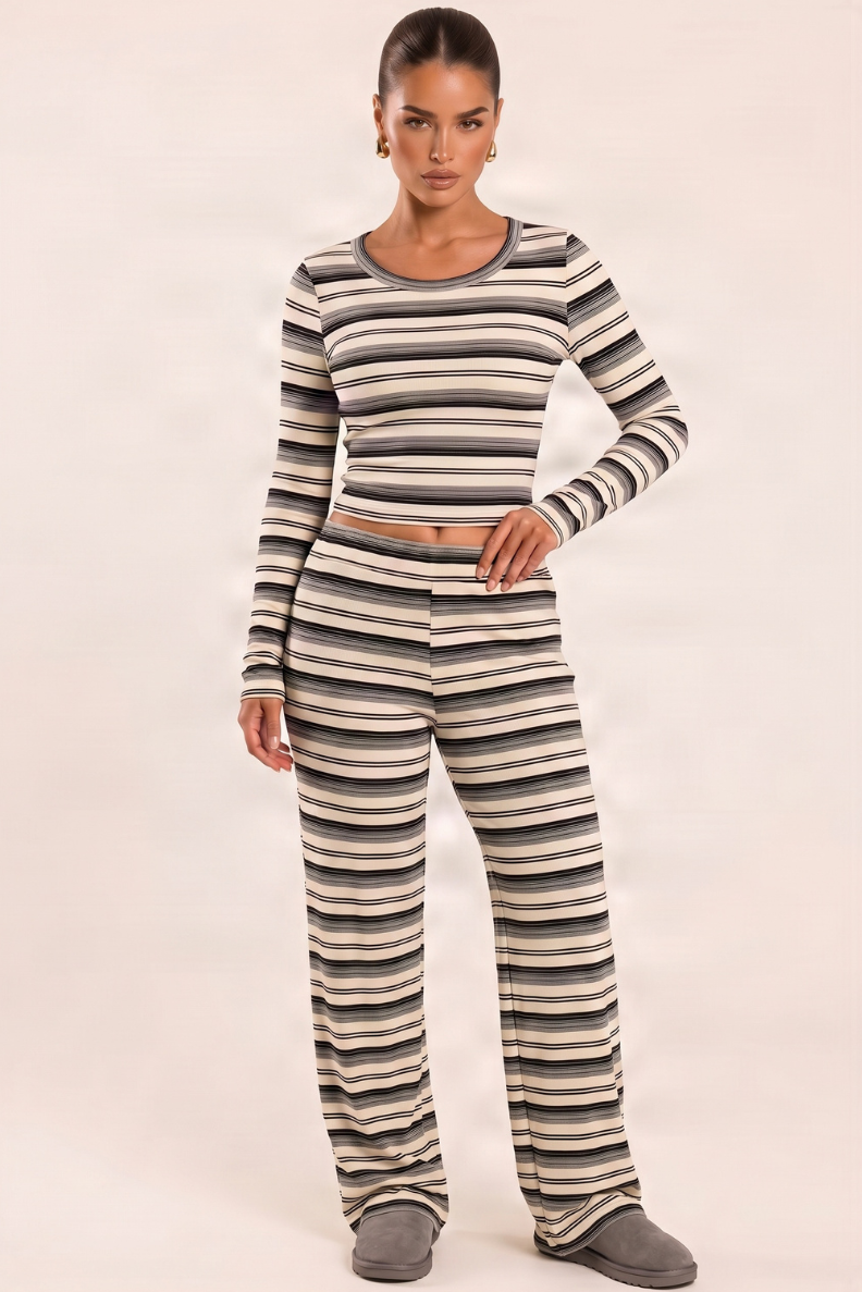 Cream Striped Top and Trouser Loungewear Co-ord Set - Simran