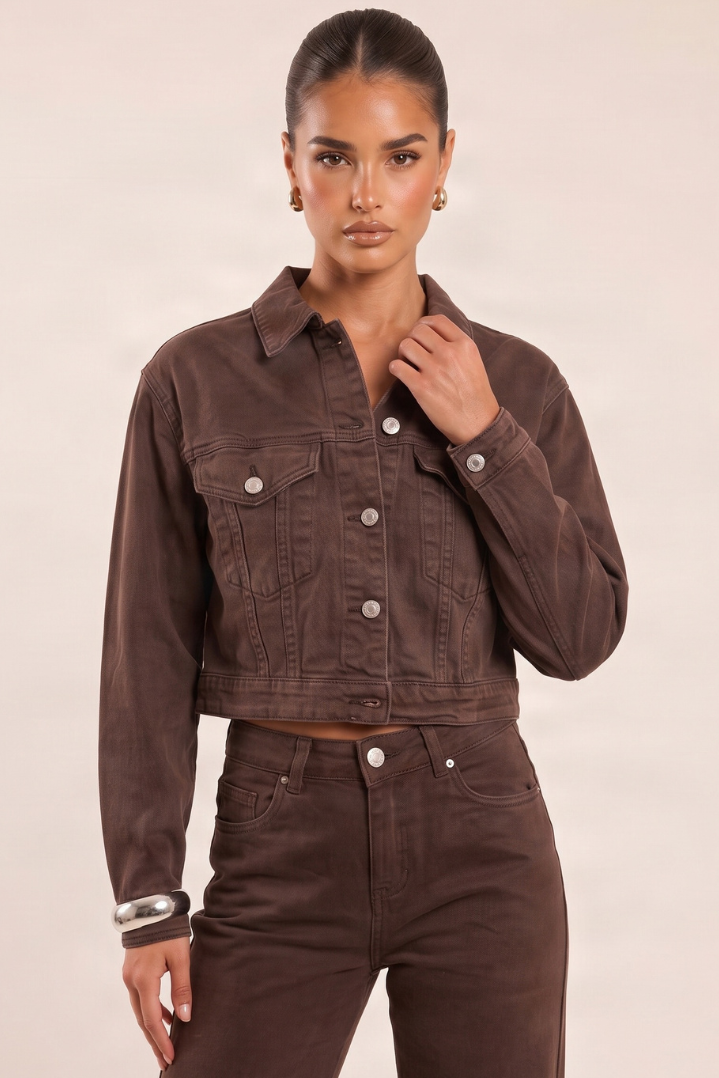 Chocolate Cropped Denim Jacket - Honey
